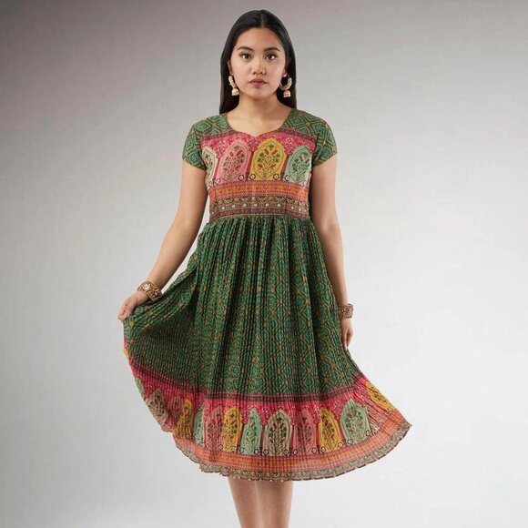 Dark Green Knee-Length Indo Western Dress | Muvvas Boutique - Picture 1 of 5